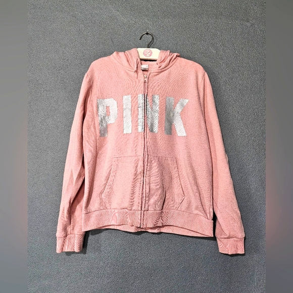 Victoria’s Secret PINK Dusty Rose/Light Pink w/ Silver Writing Full-zip Hoodie. - Picture 2 of 6
